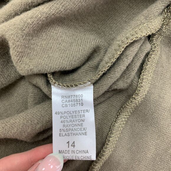 Chaser Sweatshirt Womens 14 Dark Olive Crew Neck Pleated Cuff Long Sleeve Top - Picture 8 of 12